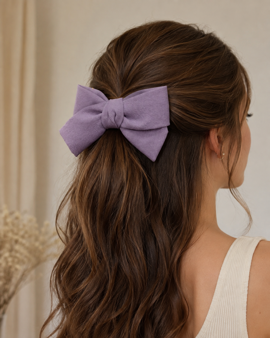 Purple Fabric Bow Hair Clip