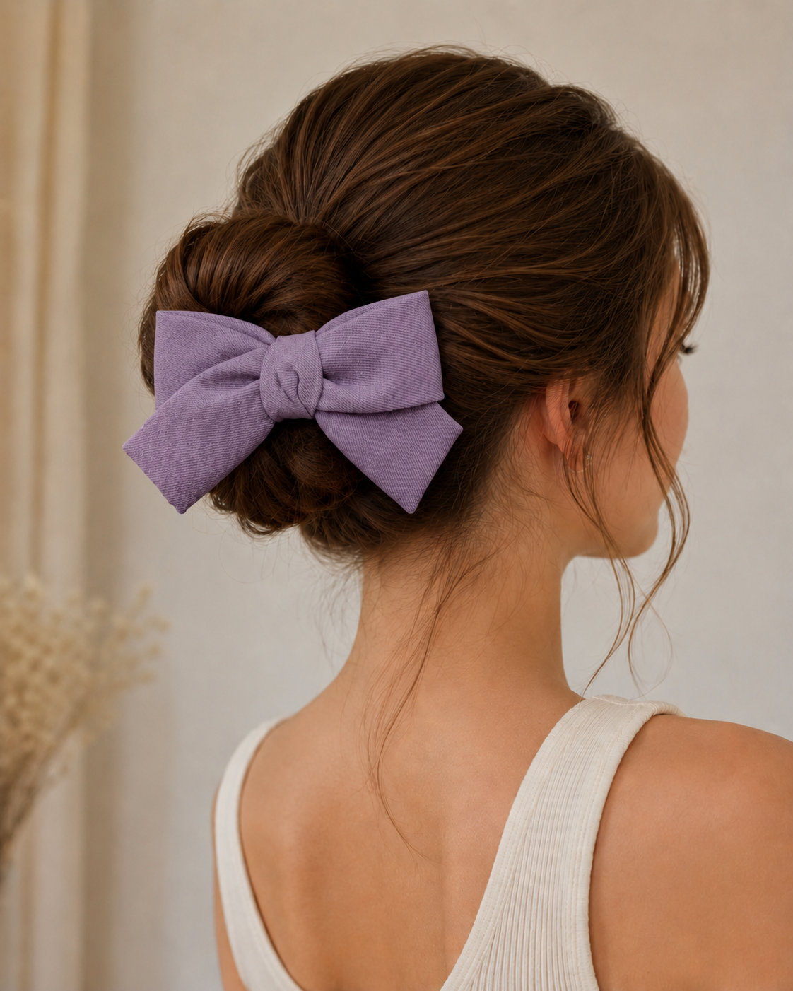 Purple Fabric Bow Hair Clip