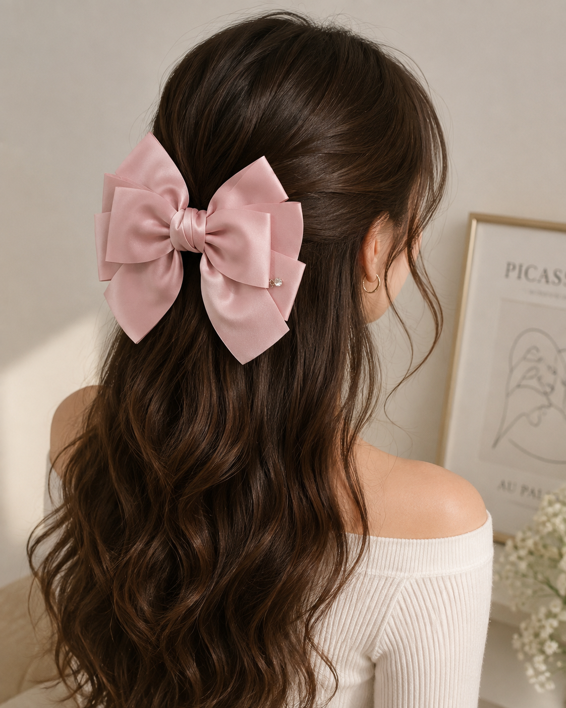 Elegant Pink Satin Bow Hair Clip for Women & Girls
