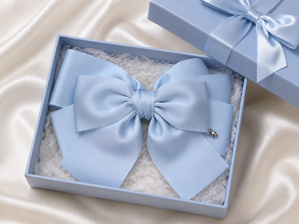 Sky Blue Satin Bow Hair Clip with Pearl Charm for Women & Girls