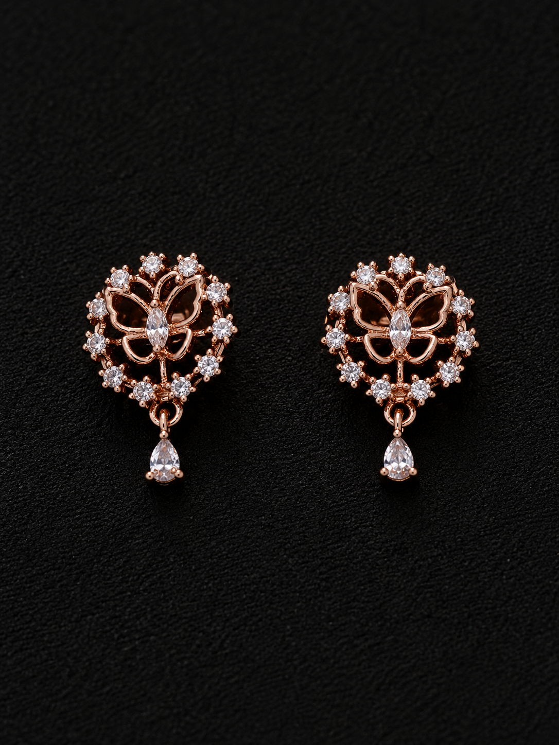 Rose Gold Butterfly Crystal Drop Earrings for Women