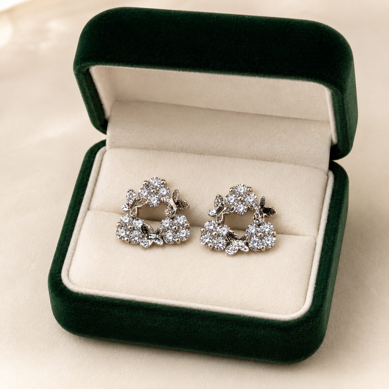 Silver Butterfly Crystal Stud Earrings for Women