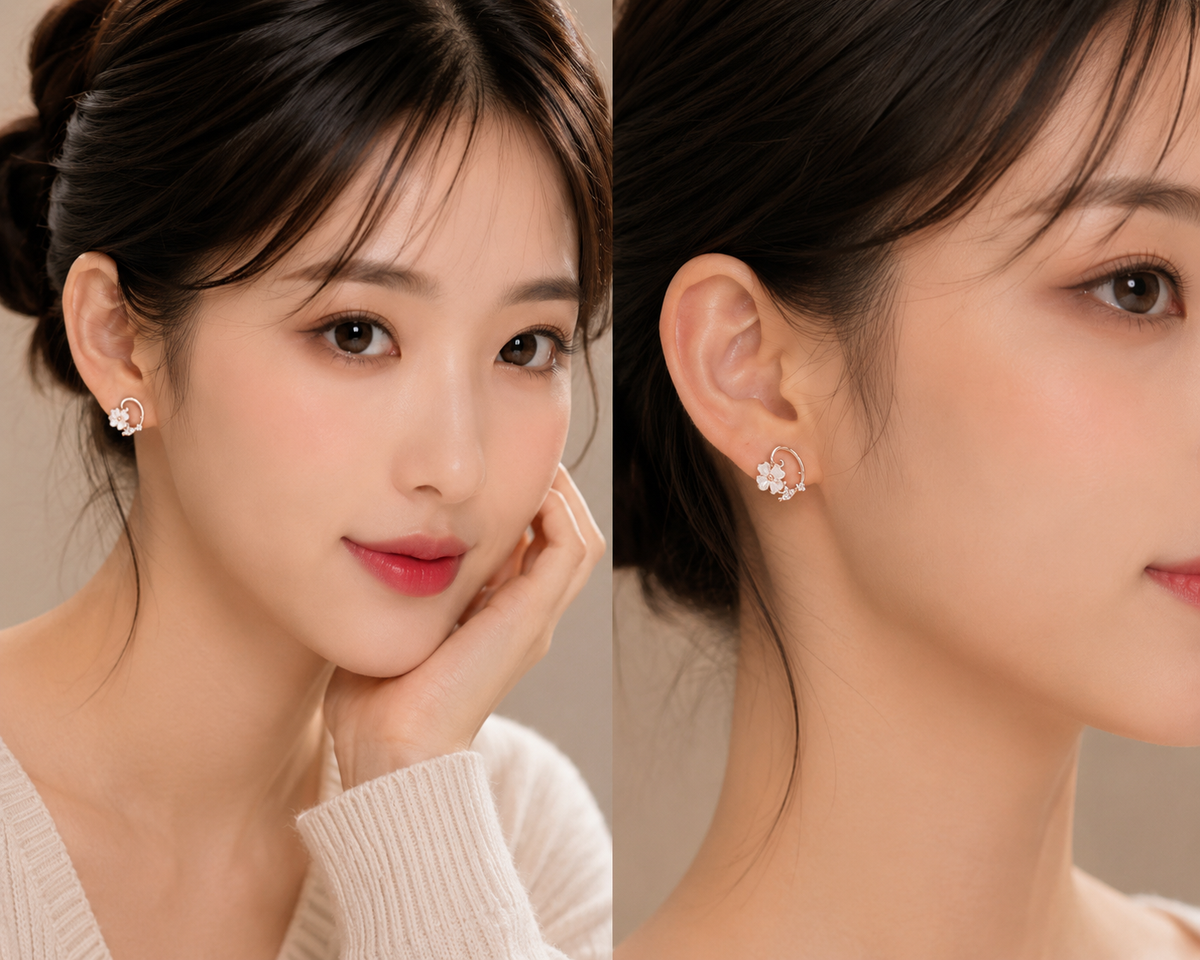 Rose Gold Floral Pearl & Crystal Stud Earrings for Women