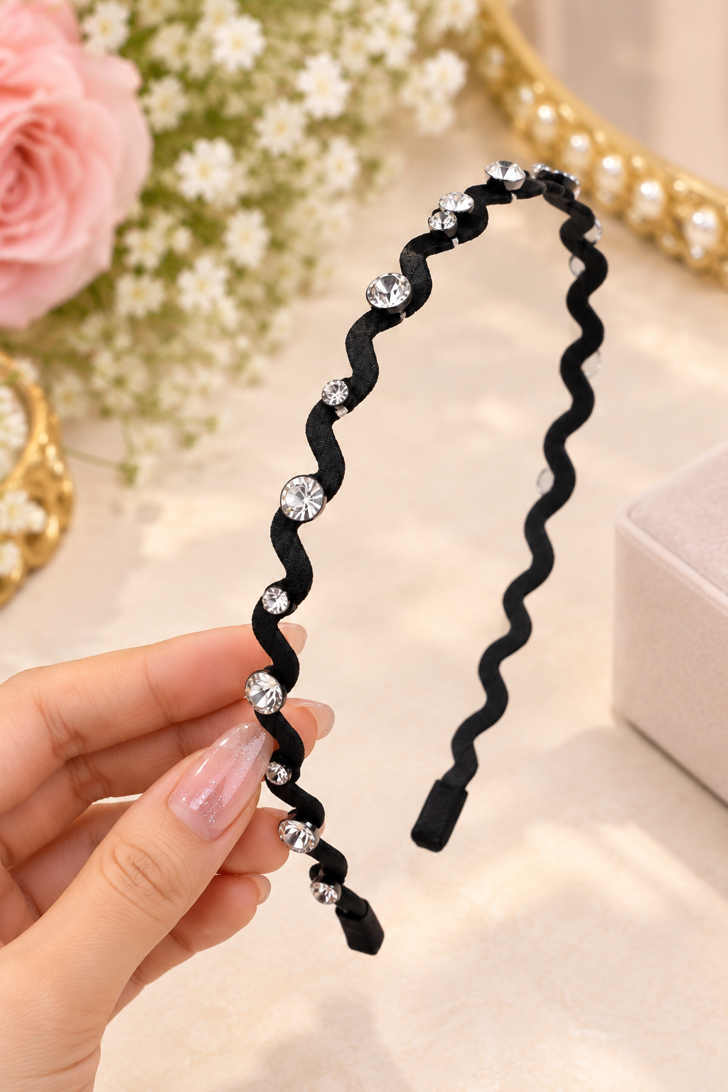 Black Wavy Rhinestone Hair Band