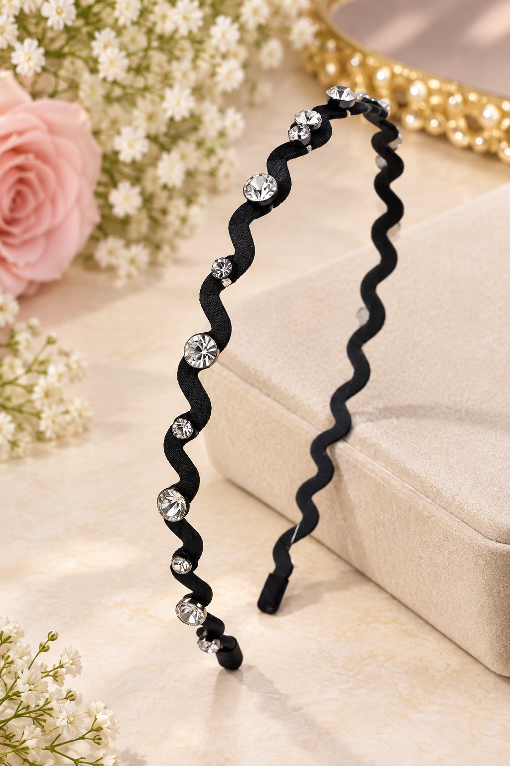 Black Wavy Rhinestone Hair Band