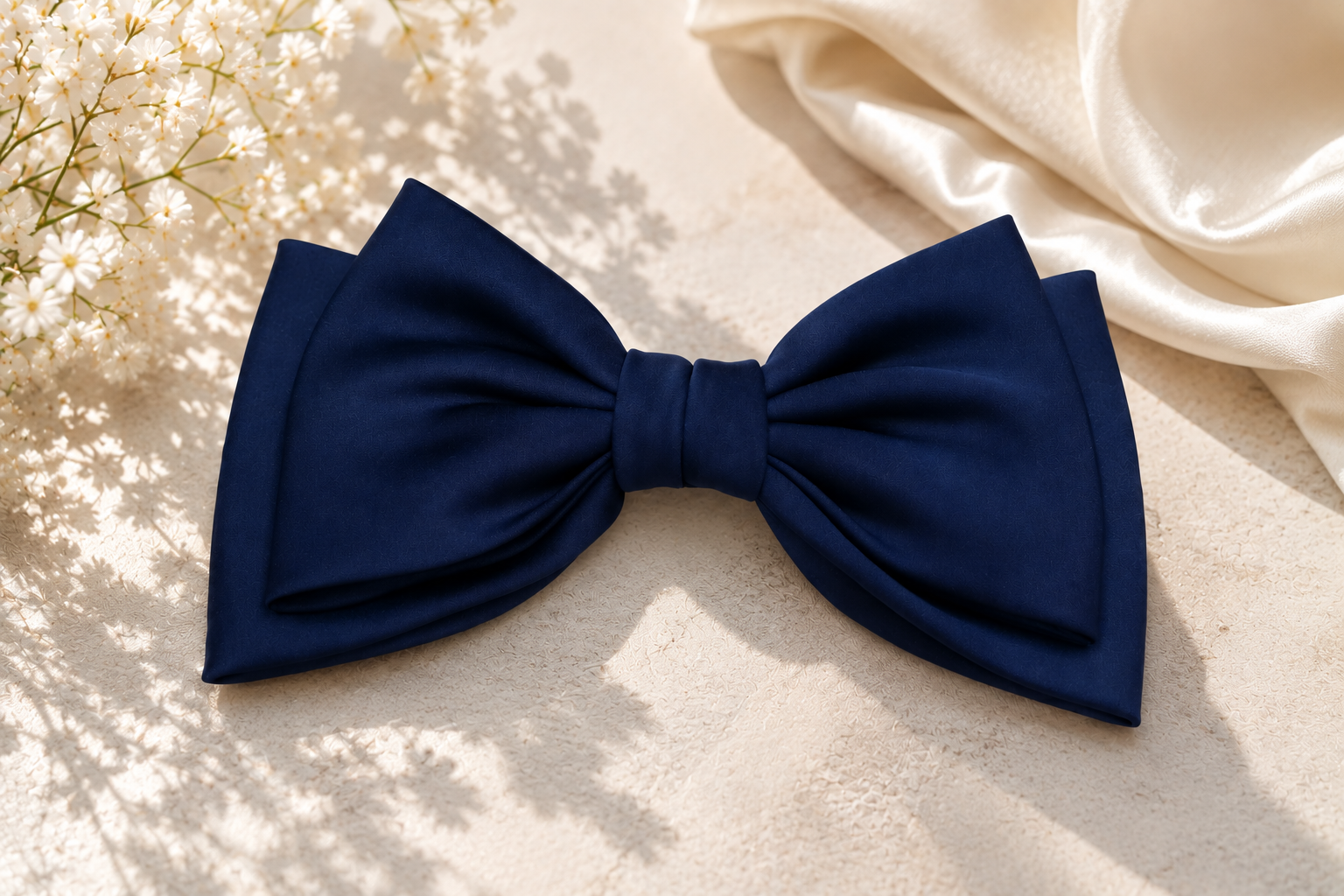 Navy Blue Satin Bow Hair Clip for Women & Girls