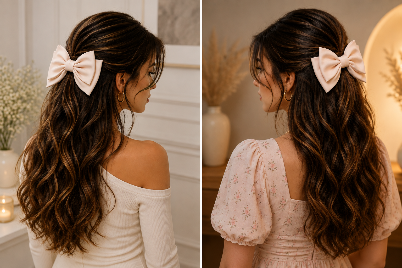 Cream Satin Bow Hair Clip for Women & Girls