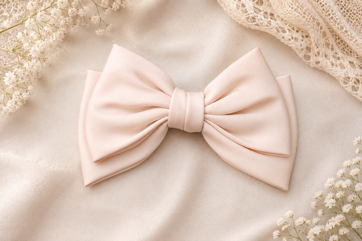 Cream Satin Bow Hair Clip for Women & Girls