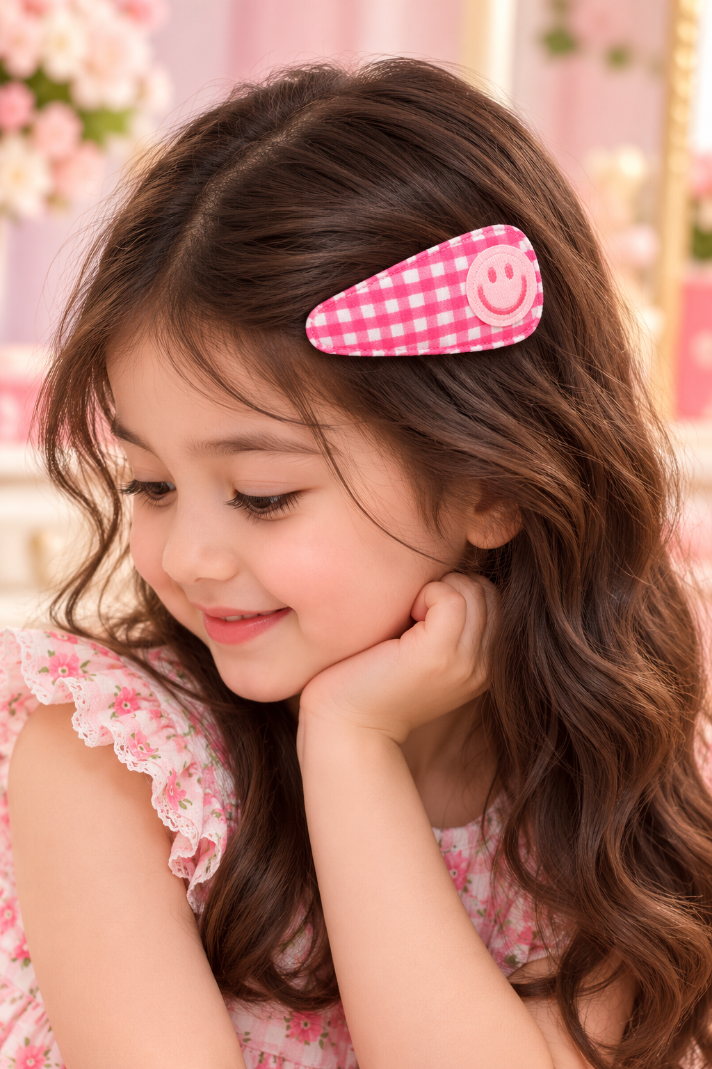 Pink Checkered Bow Hair Pin Set