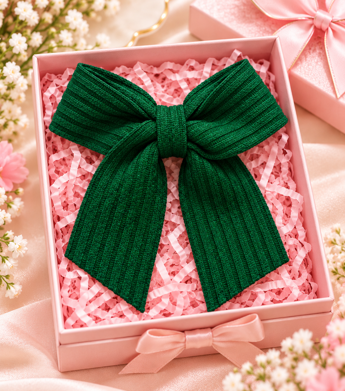 Dark Green Ribbed Bow Hair Pin
