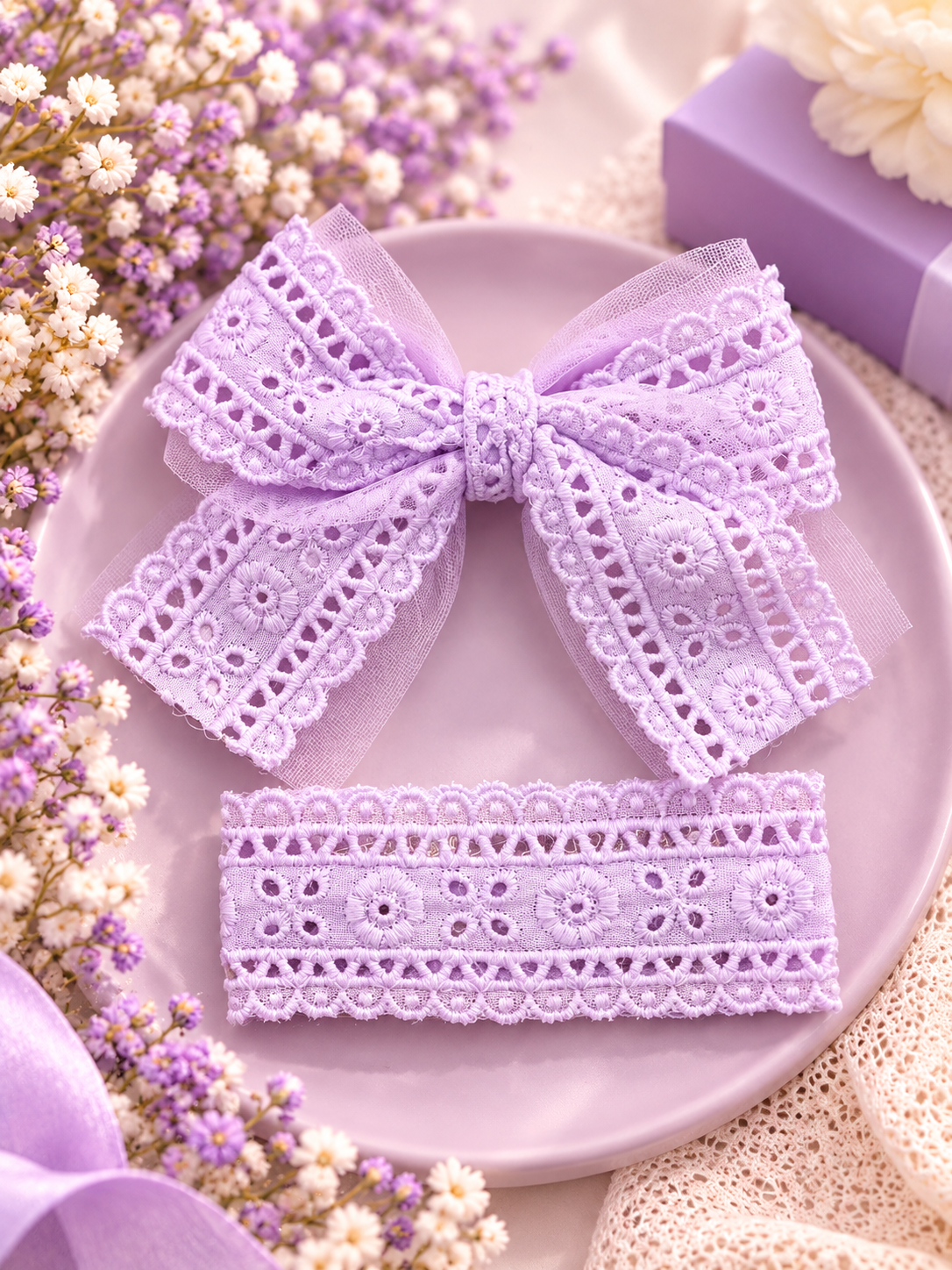 Lavender Lace Bow Hair Pin
