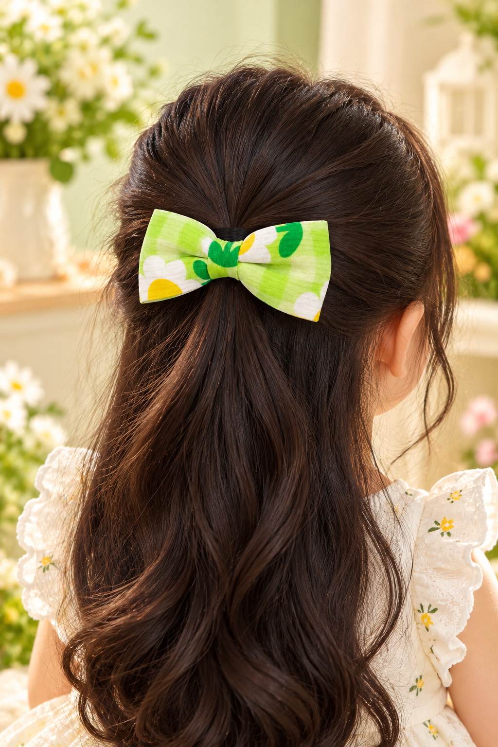Green Floral Bow Hair Pin Set