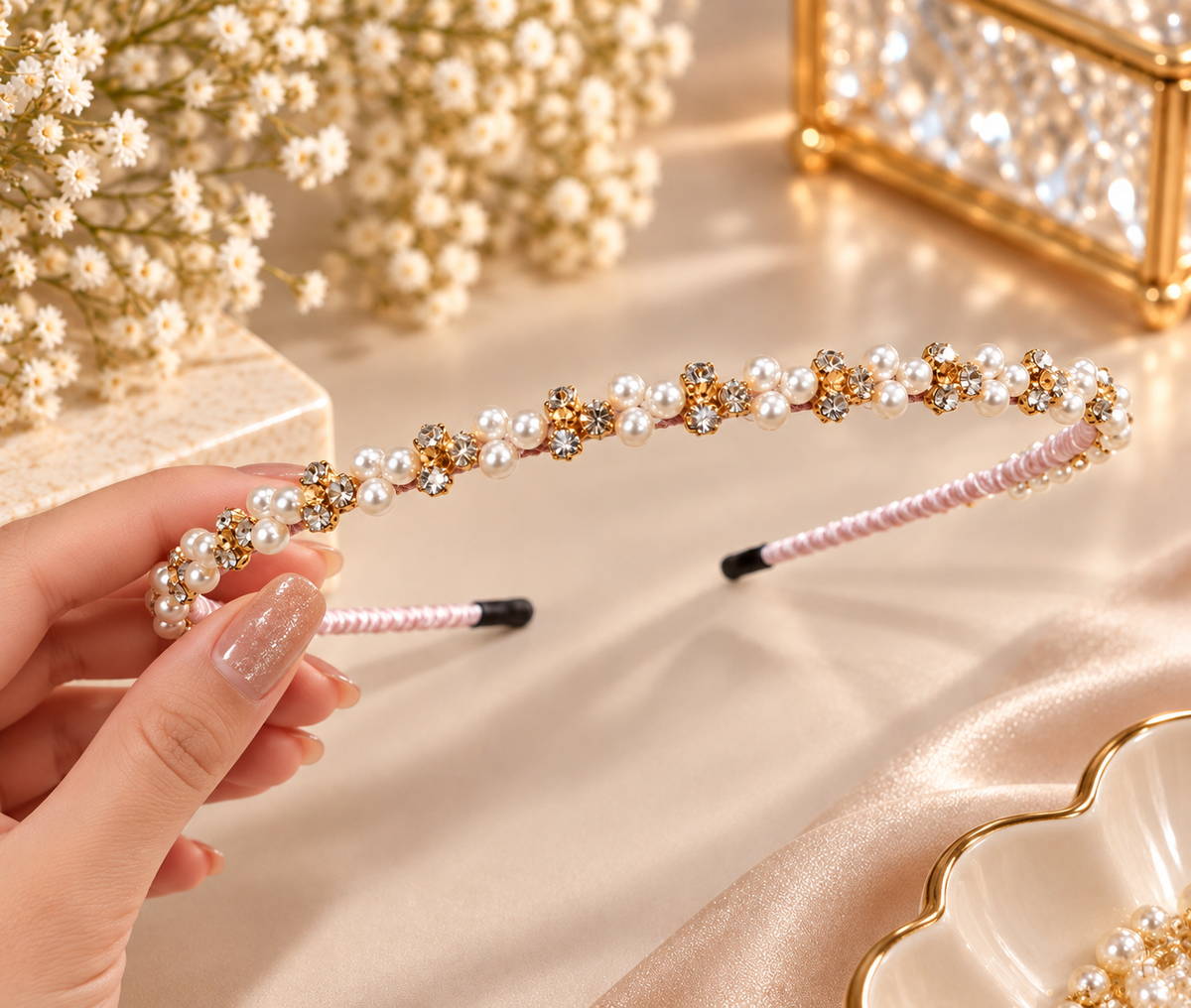 Pink Pearl Floral Hair Band