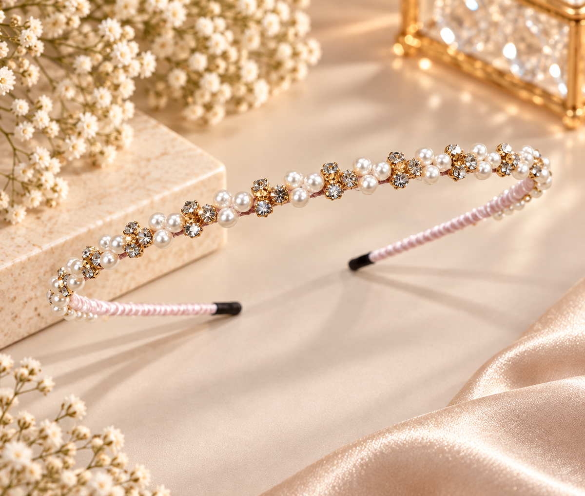 Pink Pearl Floral Hair Band