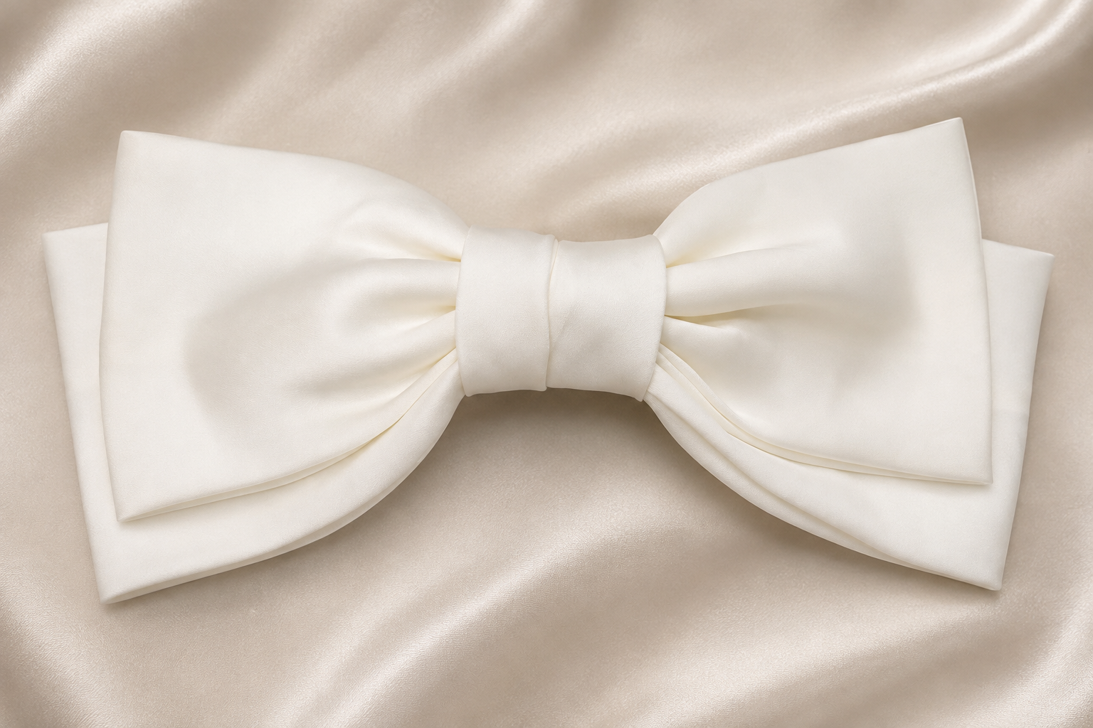 White Satin Layered Bow Hair Clip for Women & Girls