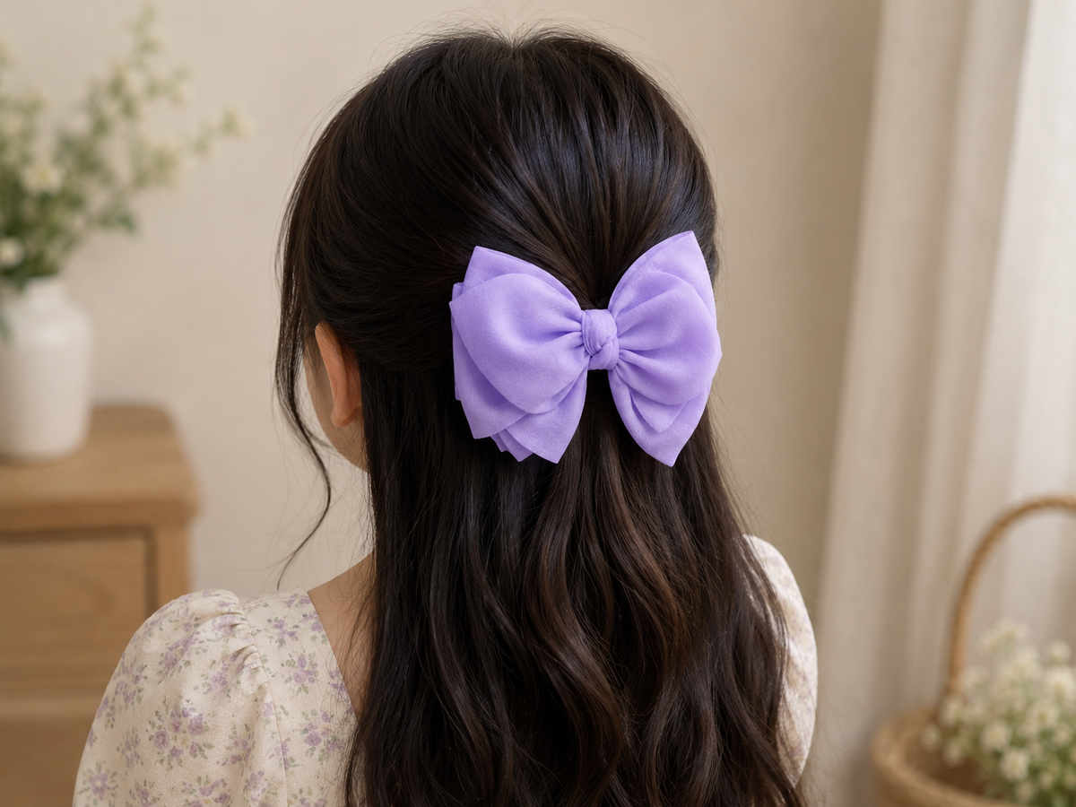 Lavender Purple Layered Bow Hair Clip for Women & Girls