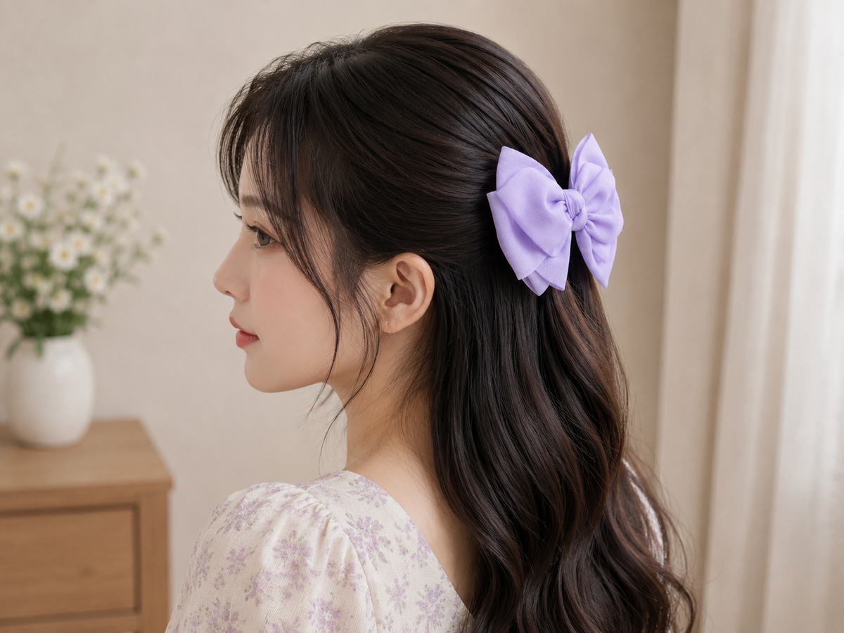 Lavender Purple Layered Bow Hair Clip for Women & Girls