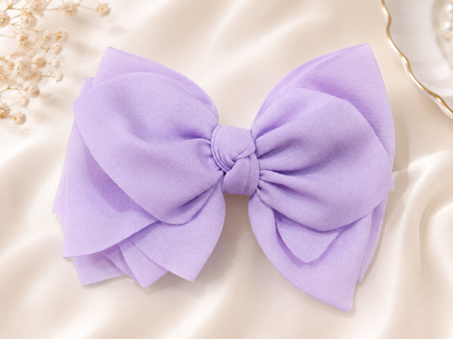 Lavender Purple Layered Bow Hair Clip for Women & Girls