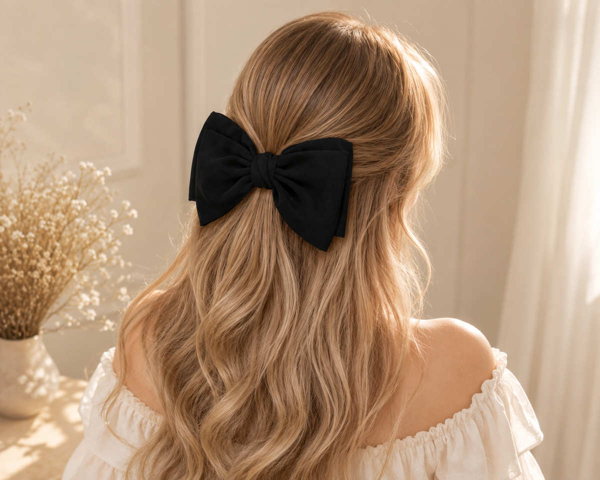 Black Fabric Bow Hair Clip for Women & Girls