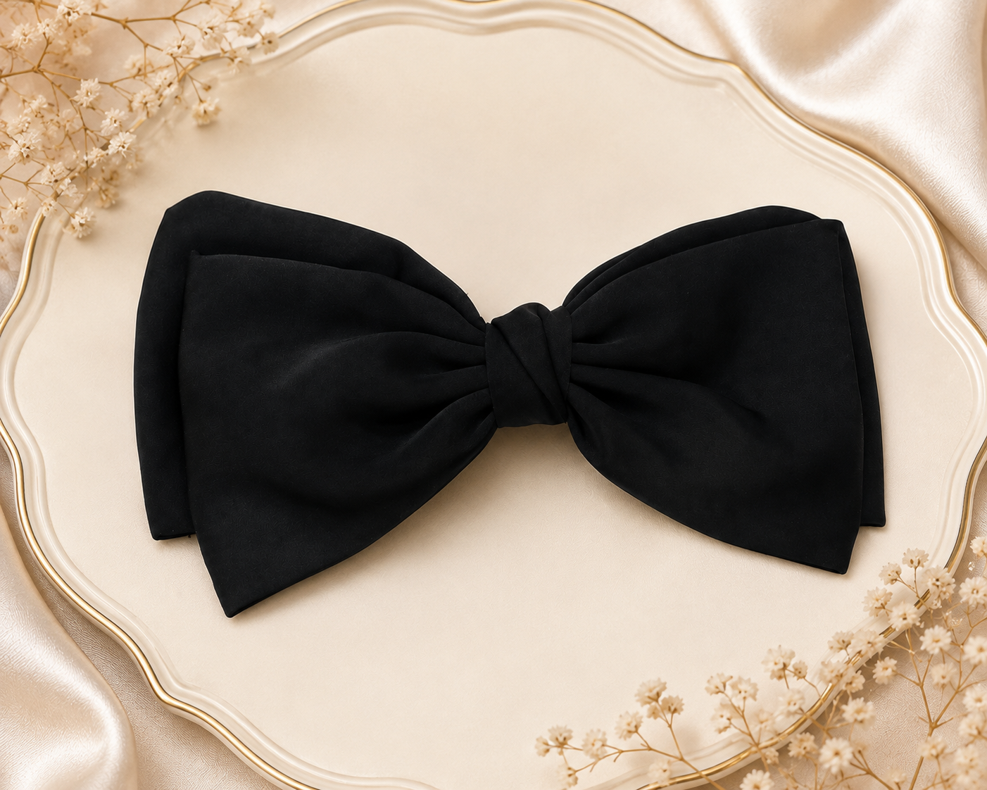 Black Fabric Bow Hair Clip for Women & Girls