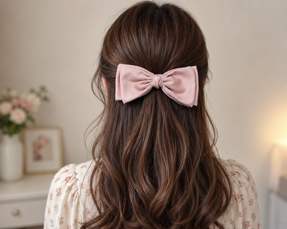 Blush Pink Satin Bow Hair Clip for Women & Girls