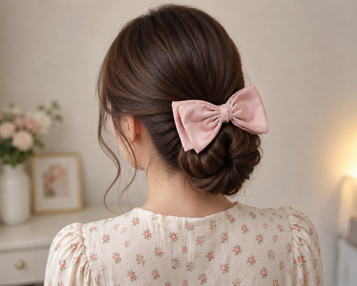 Blush Pink Satin Bow Hair Clip for Women & Girls