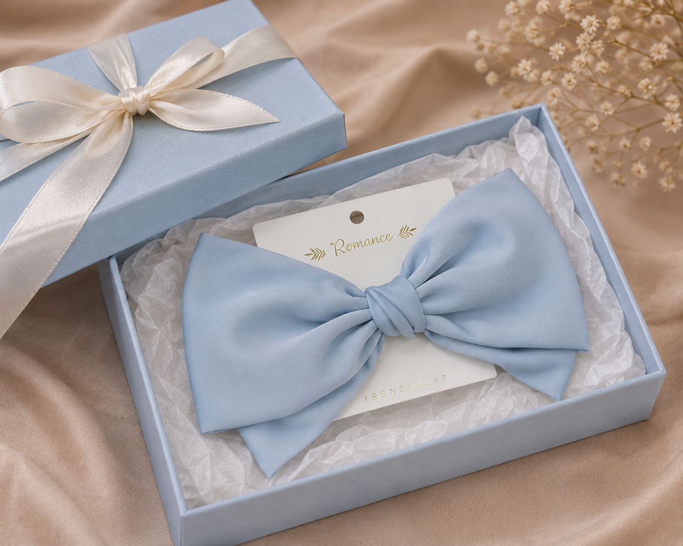 Sky Blue Satin Bow Hair Clip for Women & Girls