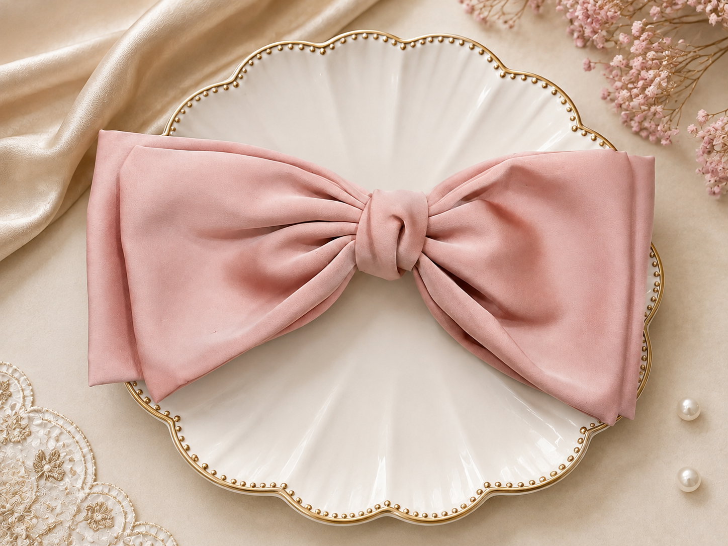 Blush Pink Satin Bow Hair Clip for Women & Girls