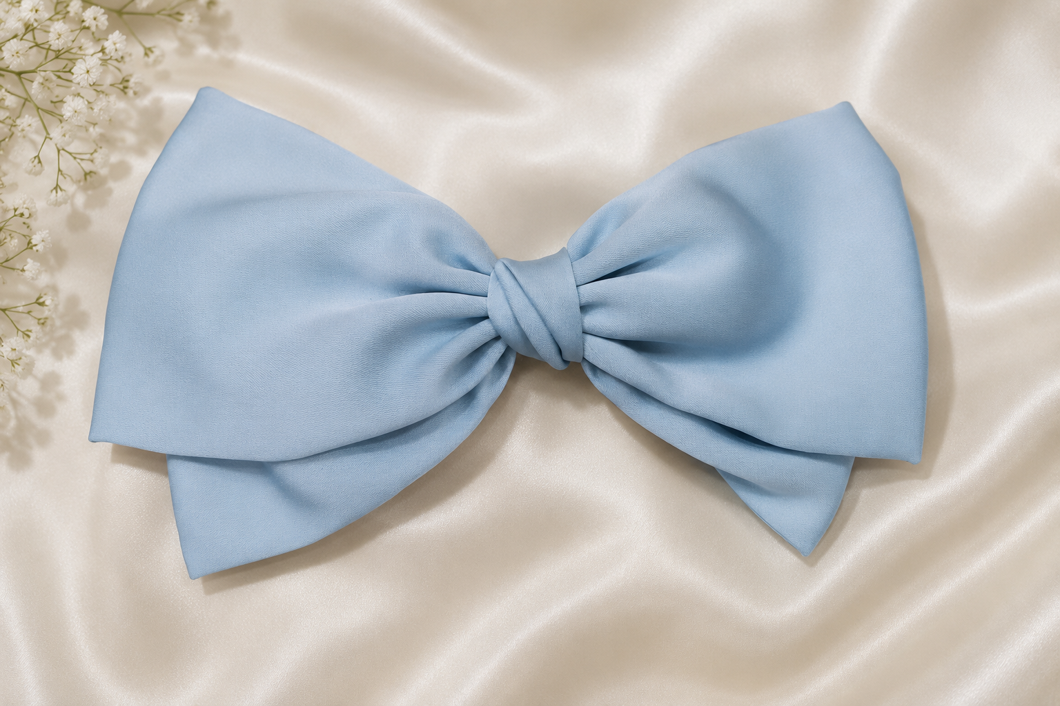 Sky Blue Satin Bow Hair Clip for Women & Girls