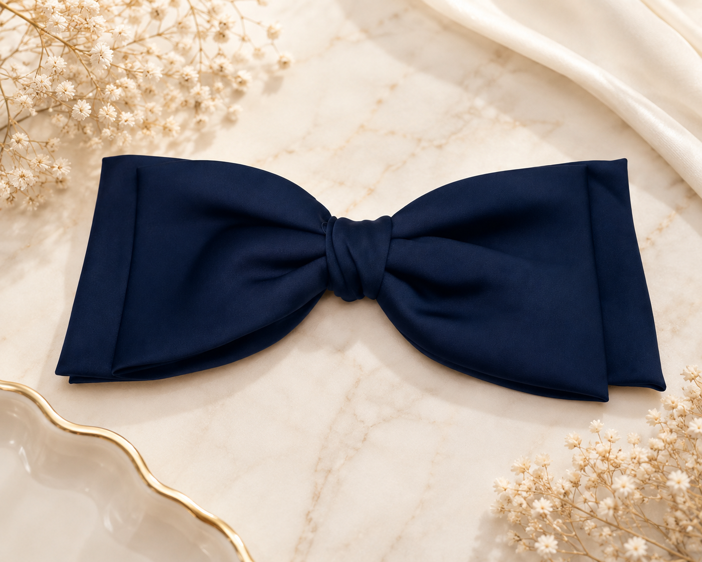 Navy Blue Satin Bow Hair Clip for Women & Girls