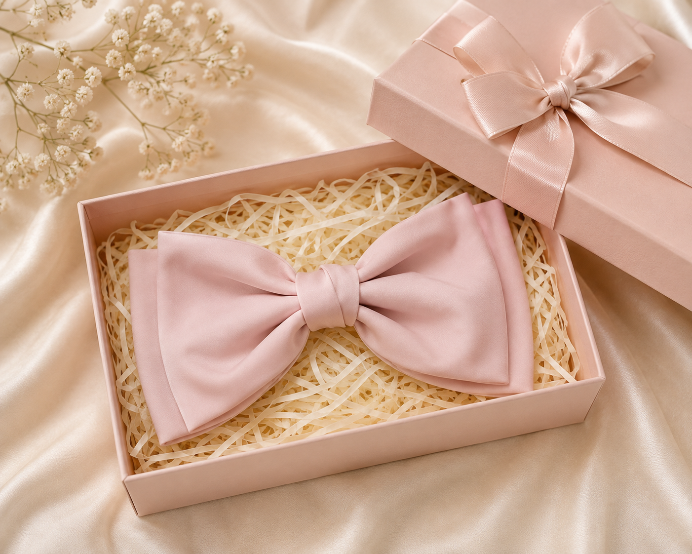 Light Pink Satin Bow Hair Clip for Women & Girls