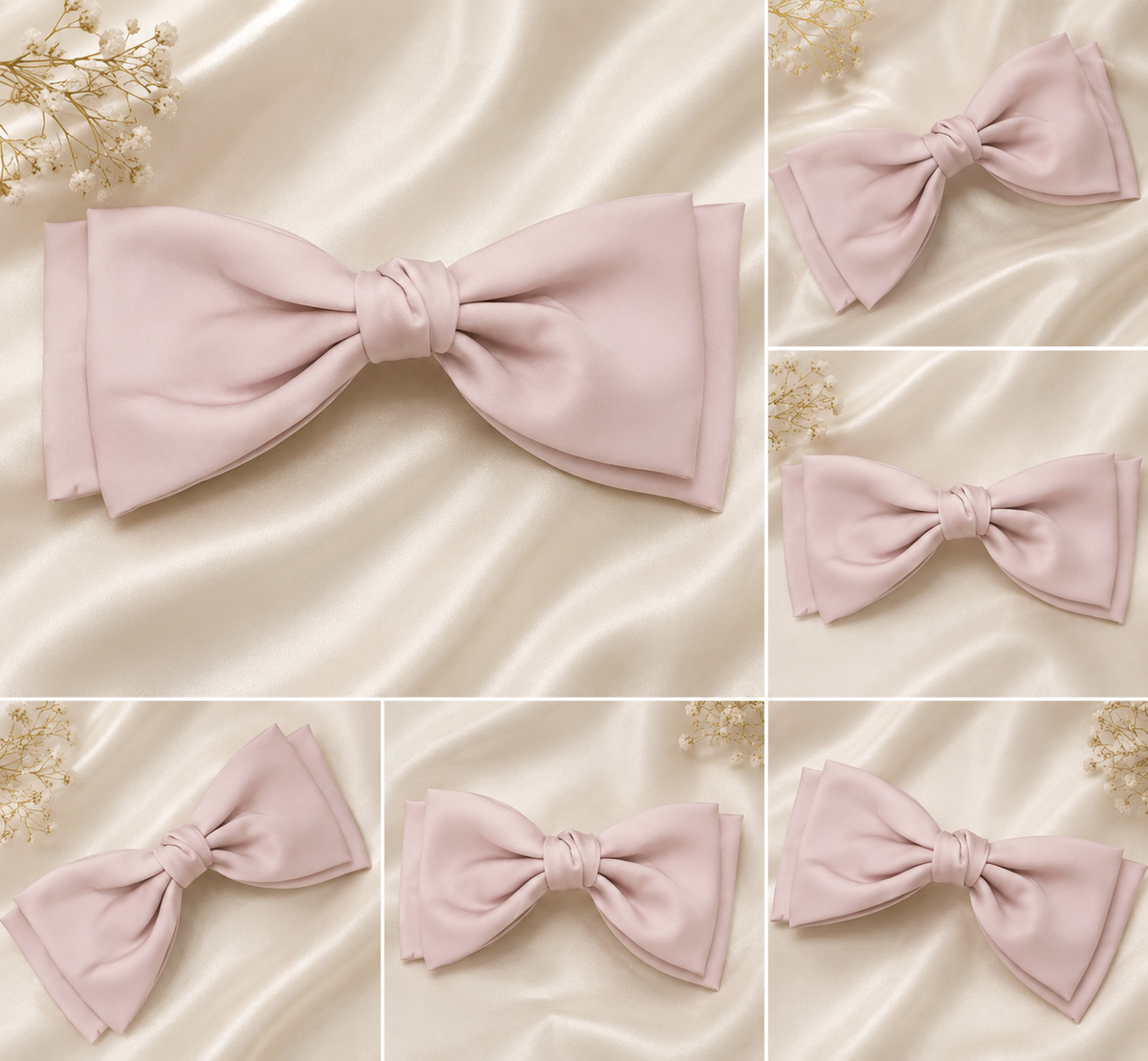 Light Pink Satin Bow Hair Clip for Women & Girls
