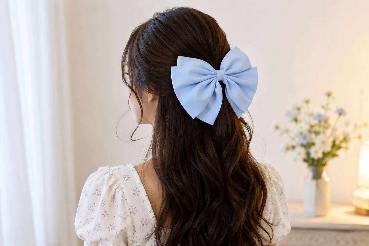 Elegant Light Blue Bow Hair Clip