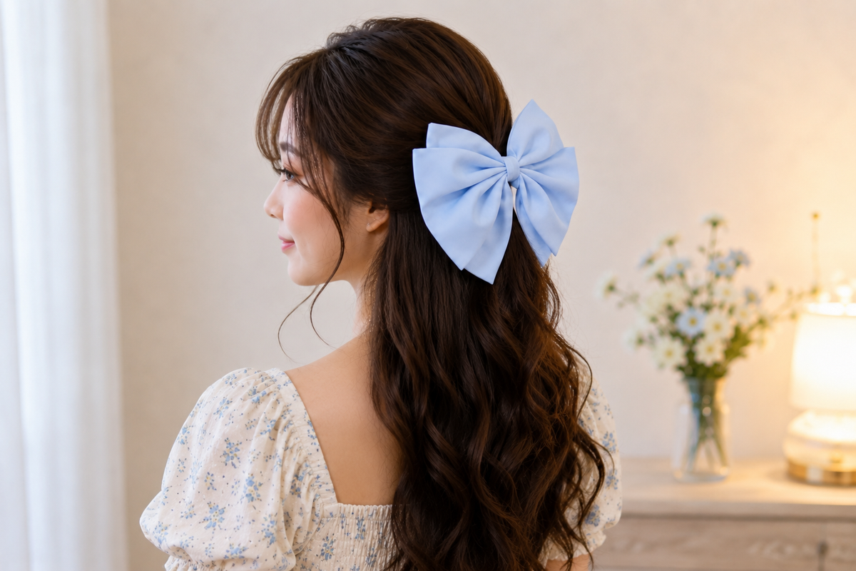 Elegant Light Blue Bow Hair Clip