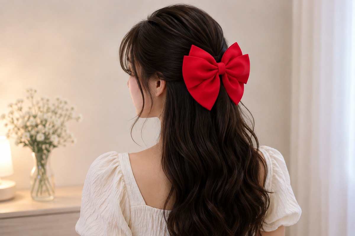 Elegant Red Bow Hair Clip