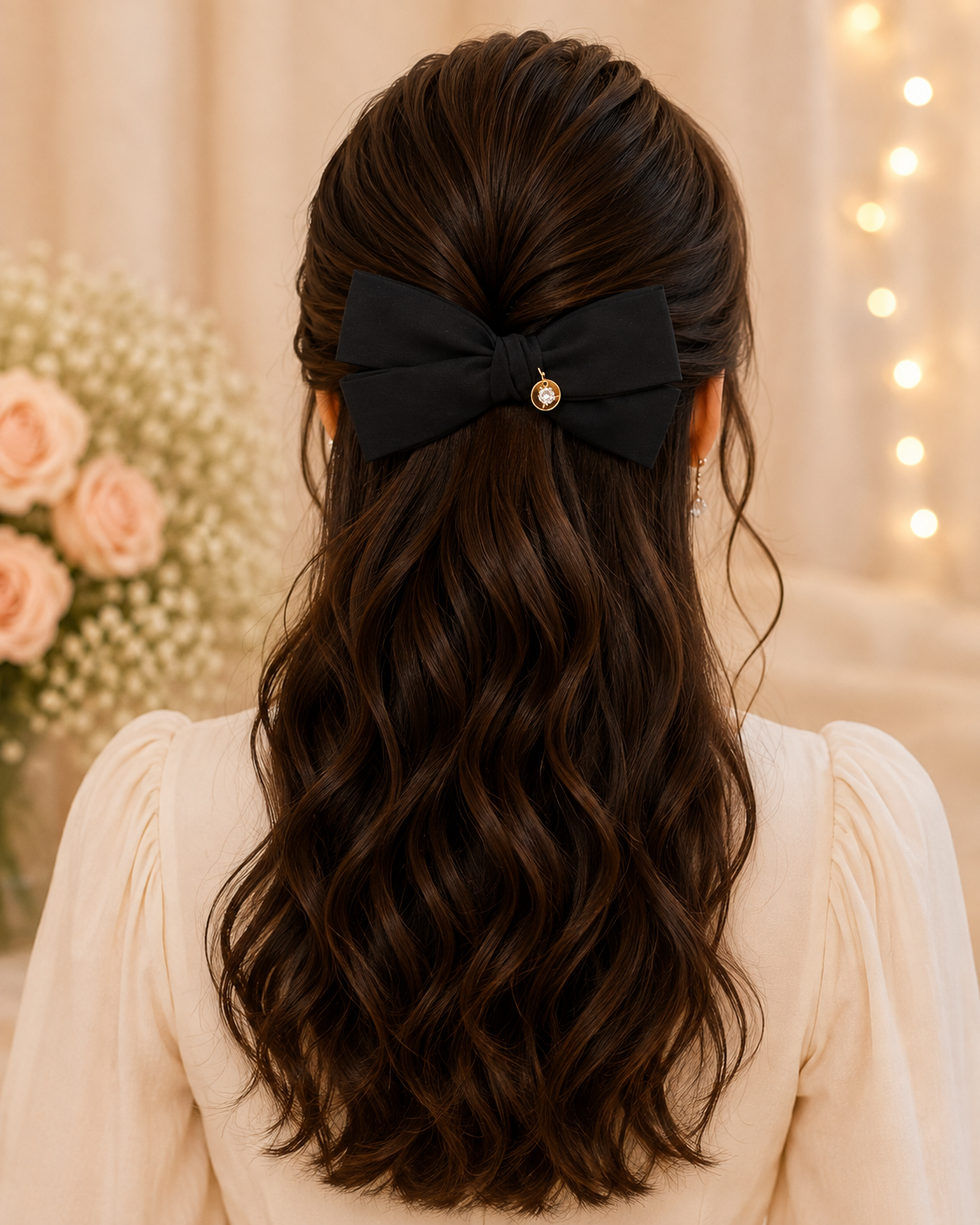 Black Crystal Charm Hair Bow