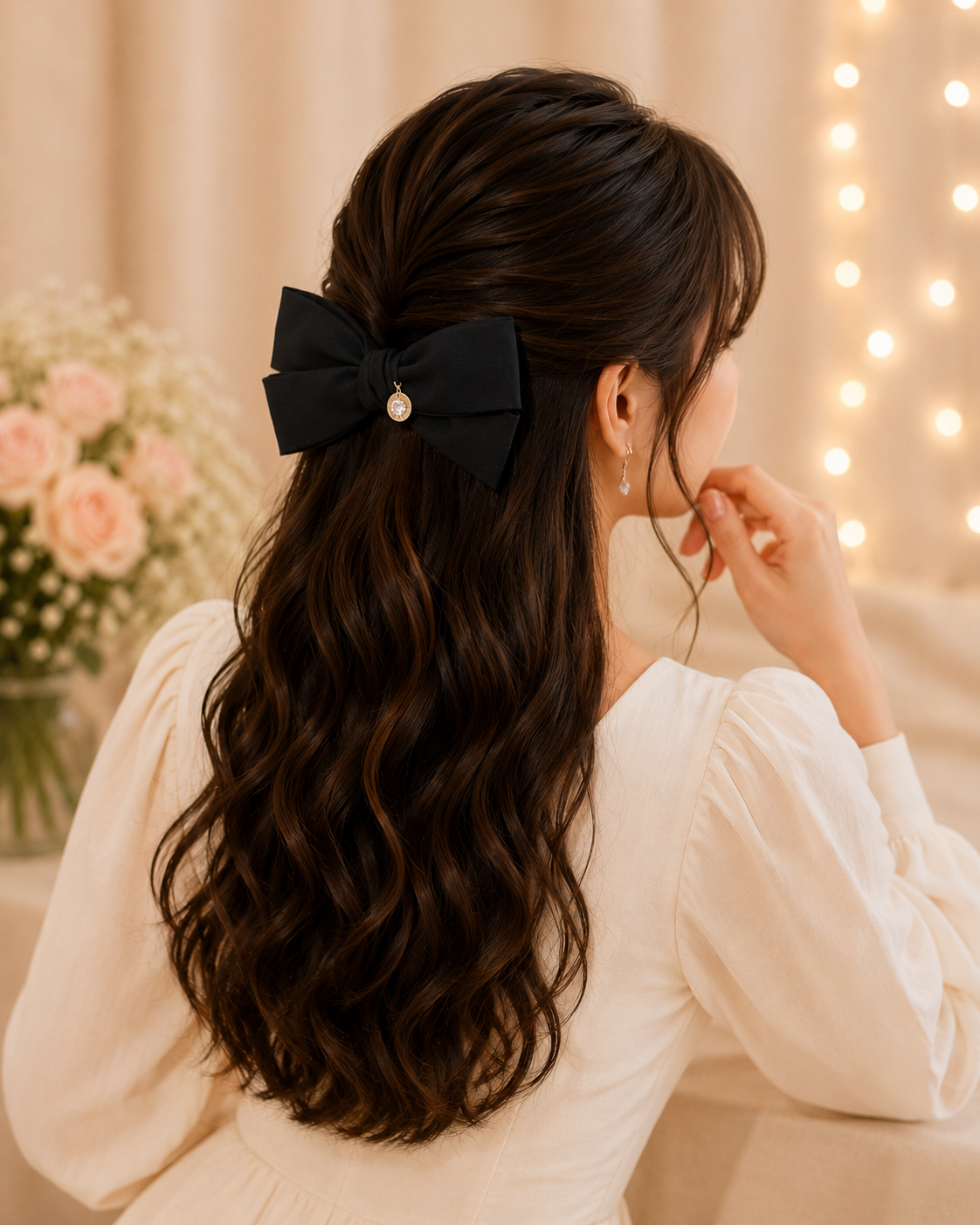 Black Crystal Charm Hair Bow