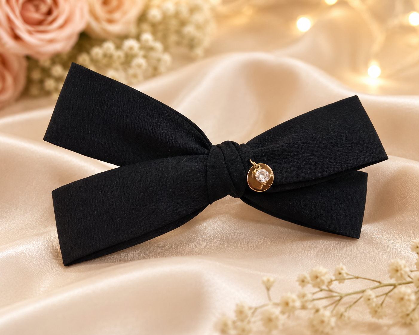 Black Crystal Charm Hair Bow