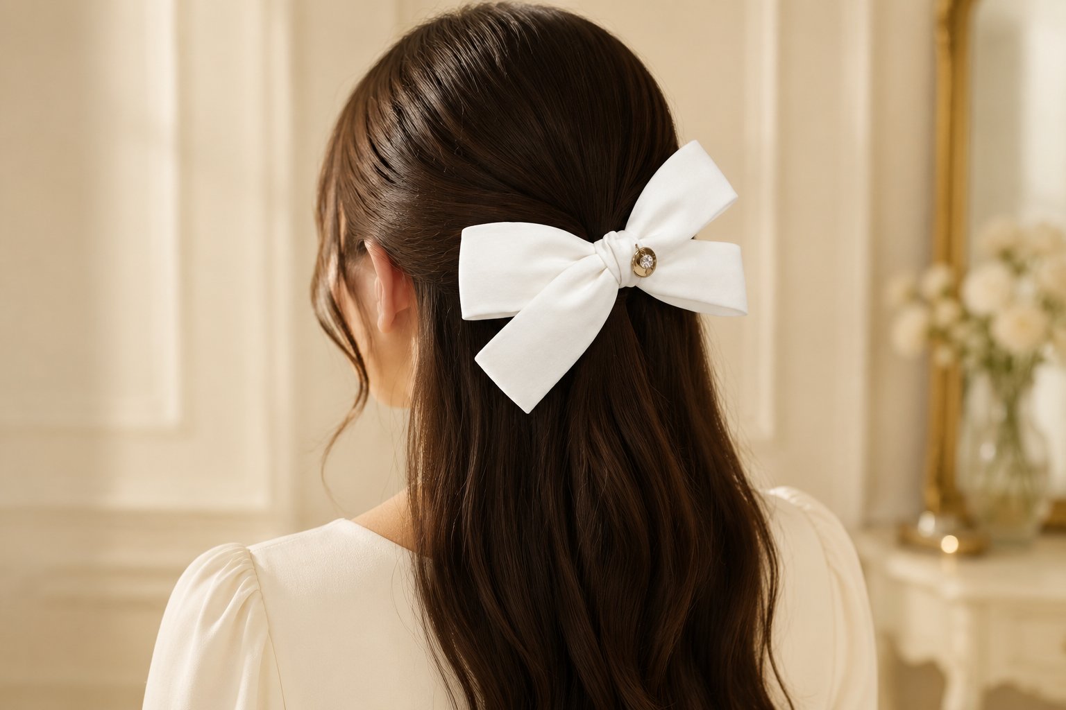 White Crystal Charm Hair Bow