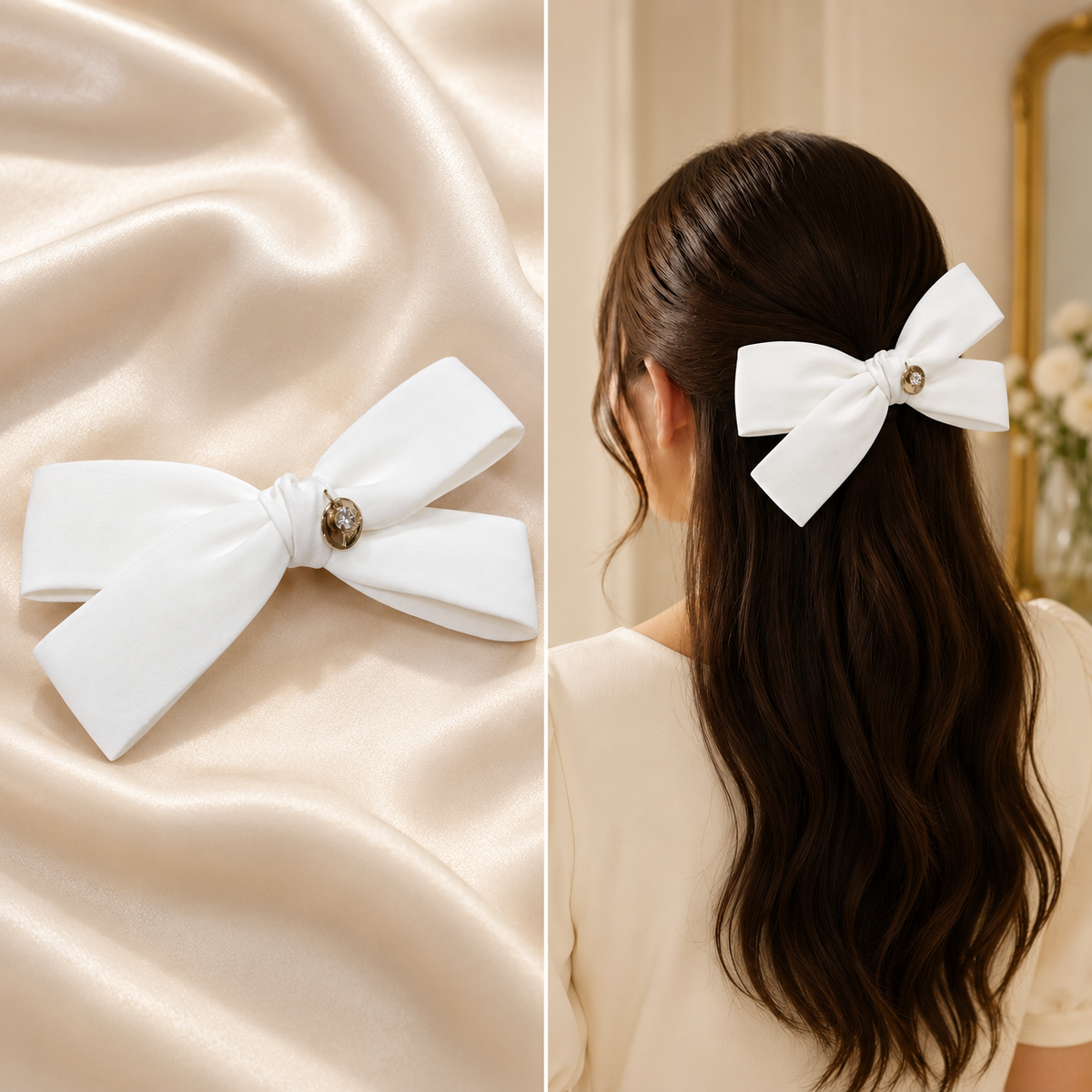 White Crystal Charm Hair Bow