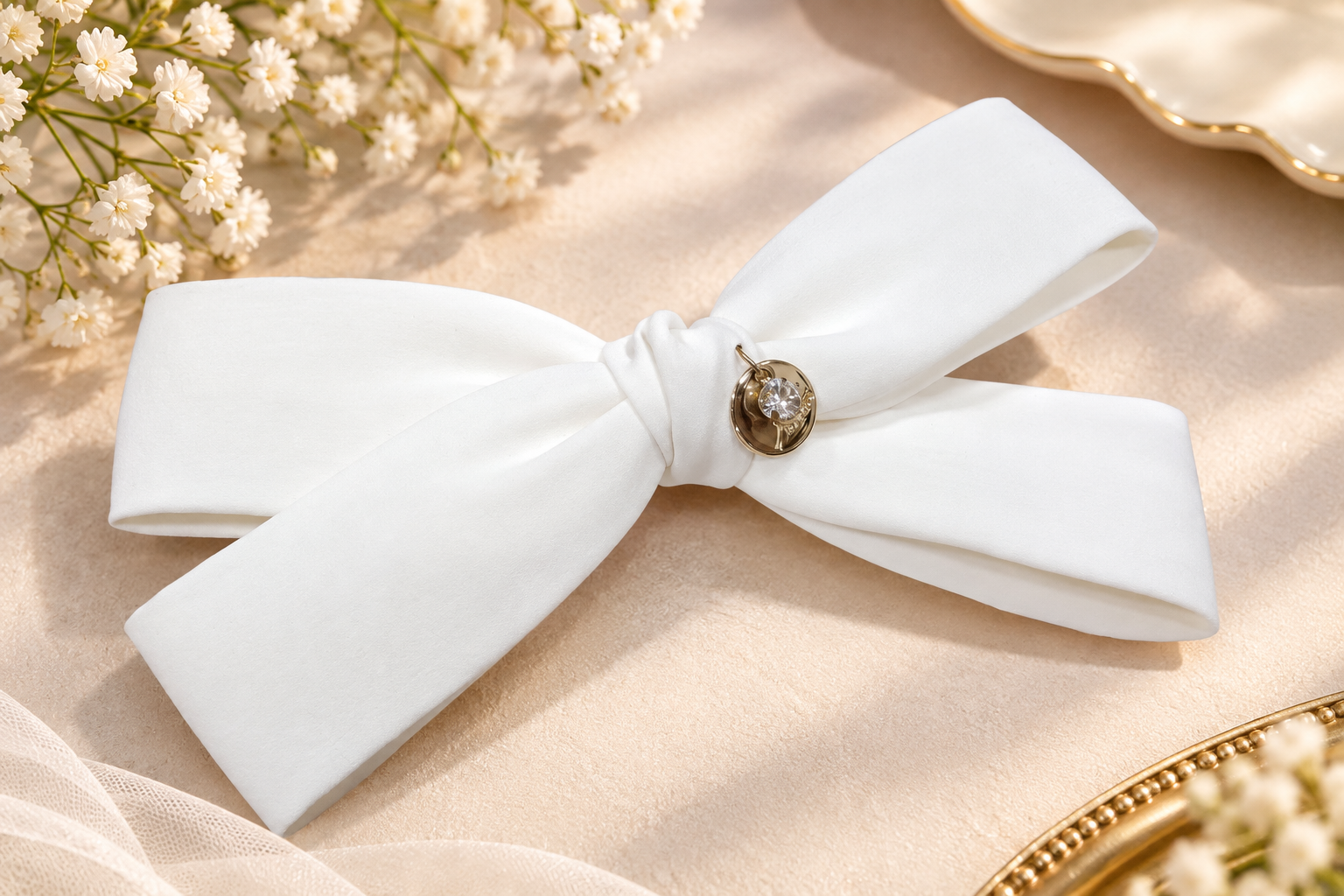 White Crystal Charm Hair Bow