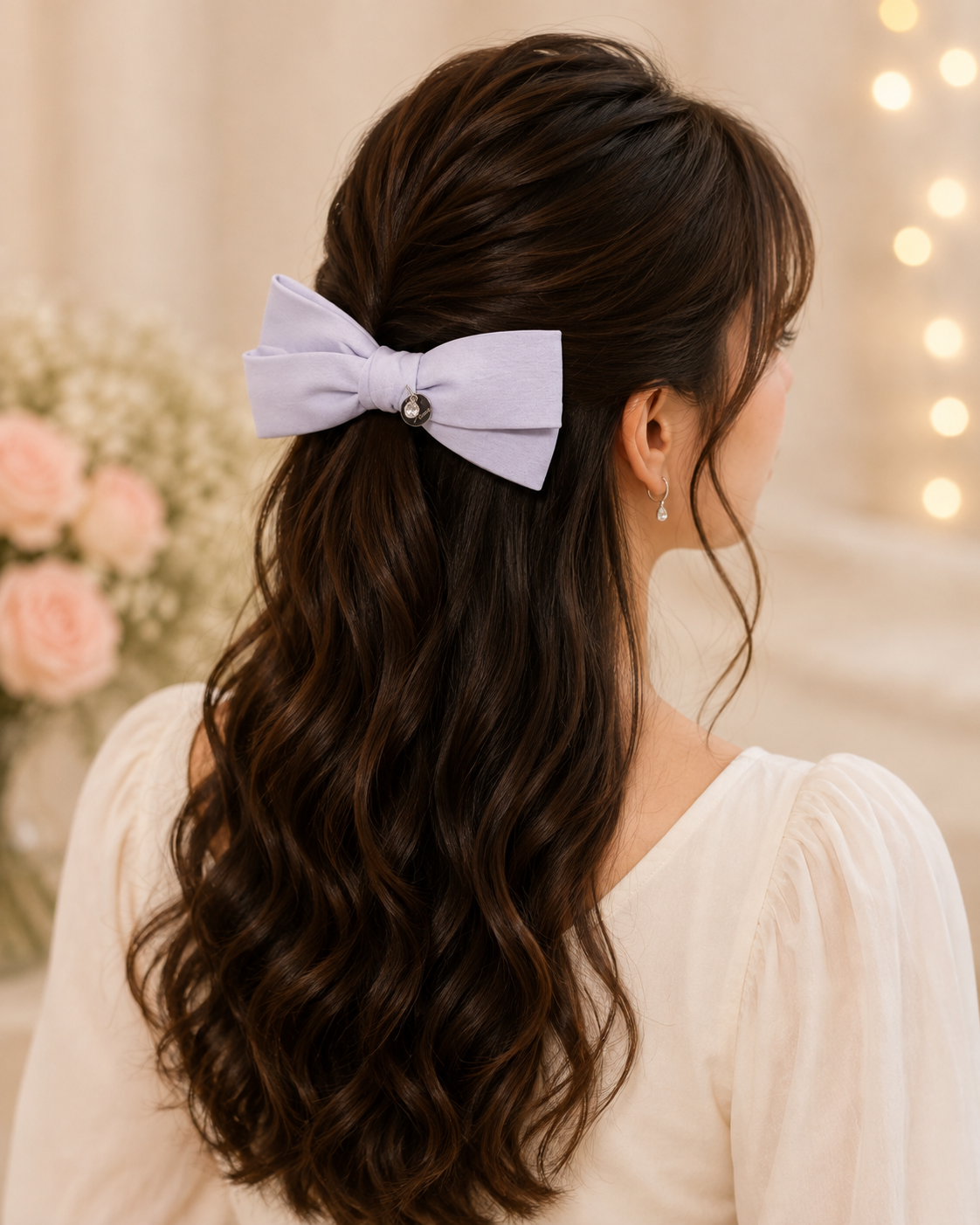 Lavender Crystal Charm Hair Bow
