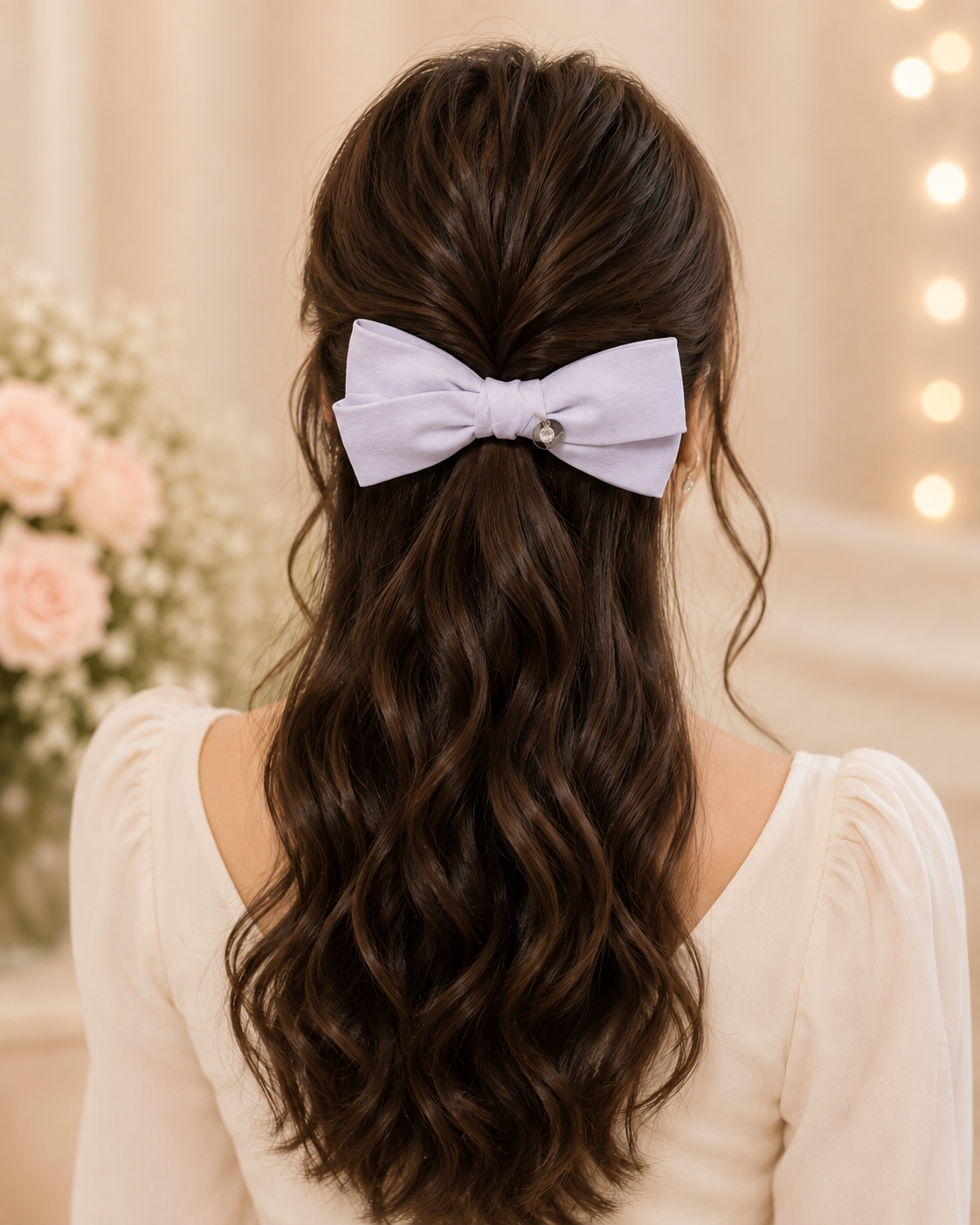 Lavender Crystal Charm Hair Bow
