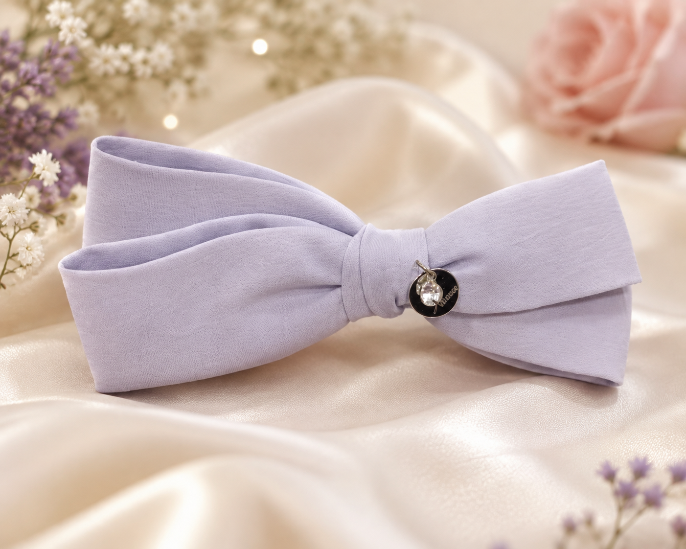 Lavender Crystal Charm Hair Bow