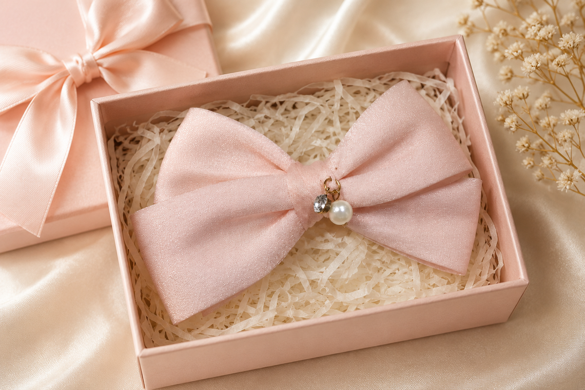 Pink Pearl Crystal Charm Hair Bow