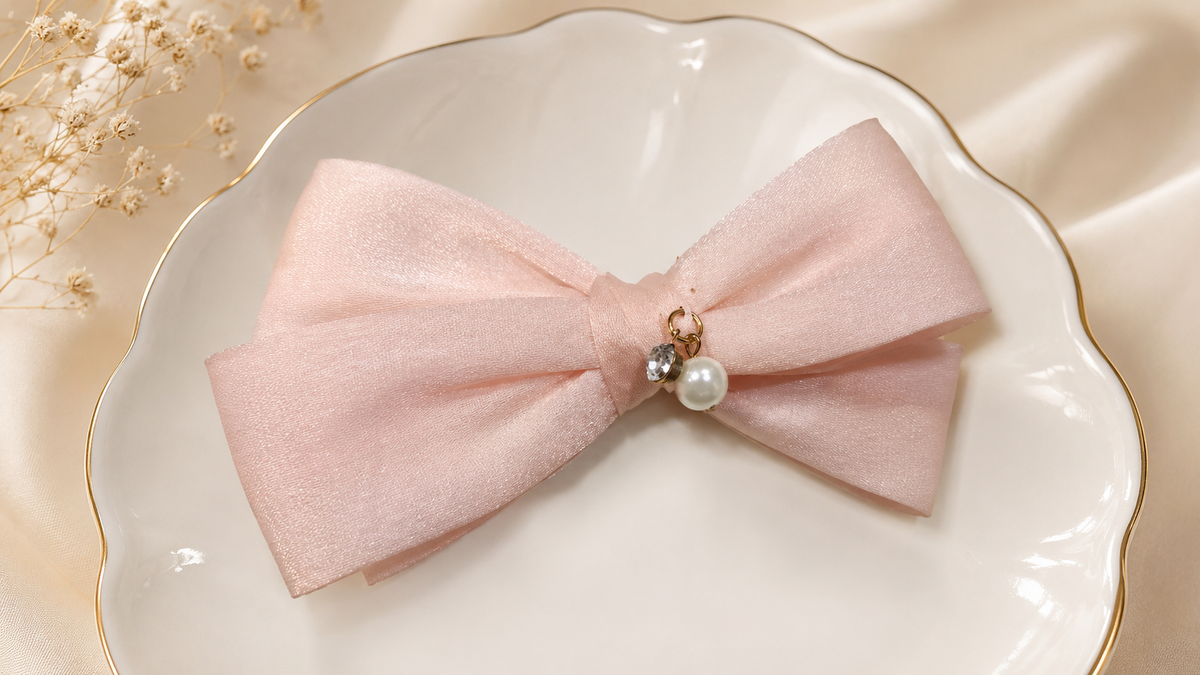 Pink Pearl Crystal Charm Hair Bow