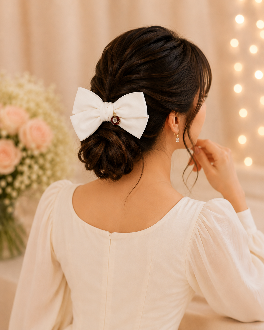 White Crystal Charm Hair Bow