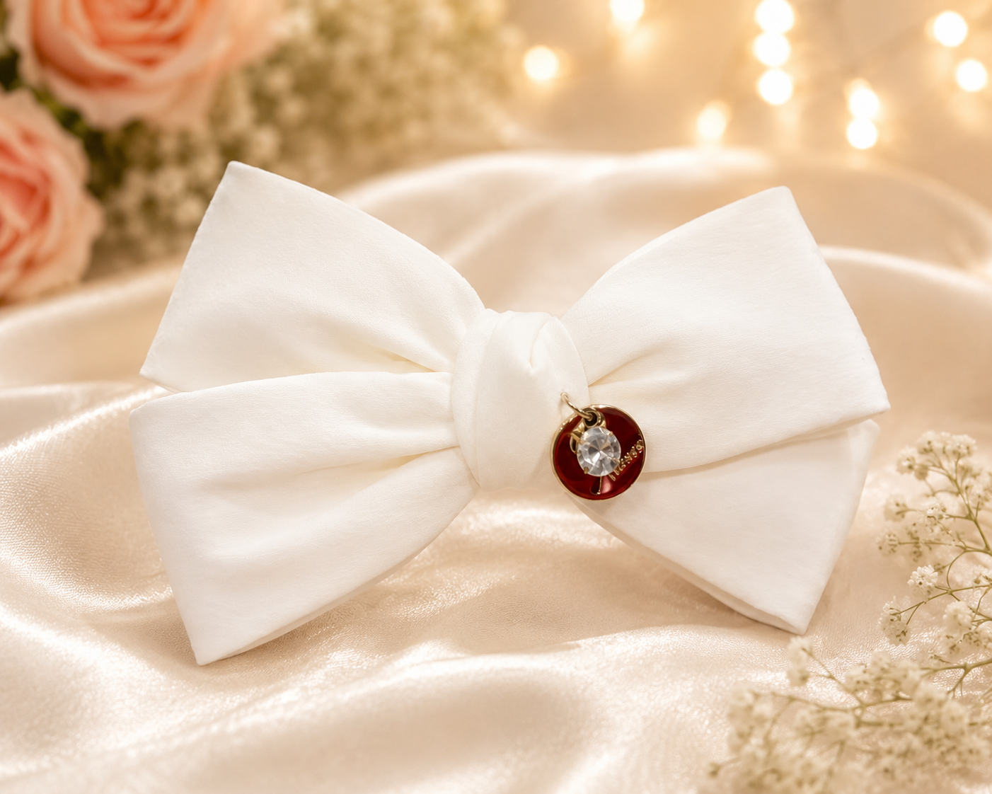 White Crystal Charm Hair Bow