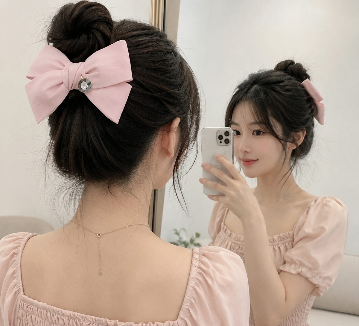 Pink Crystal Charm Hair Bow