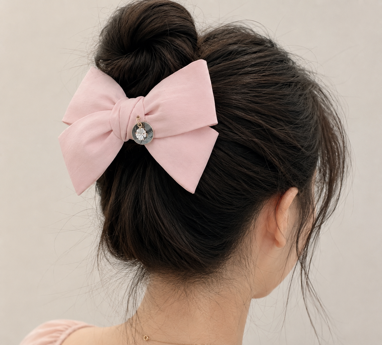Pink Crystal Charm Hair Bow